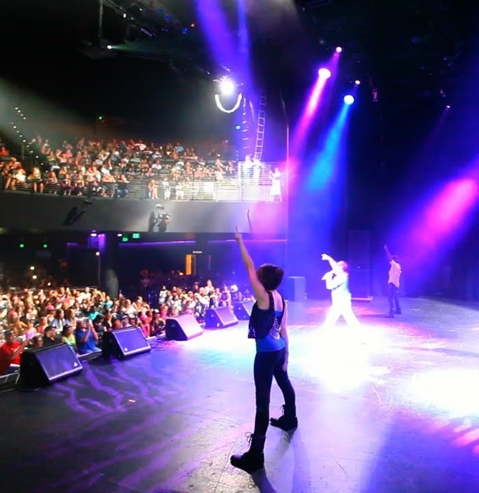 Concert playing inside Club Nokia in Los Angeles, California.